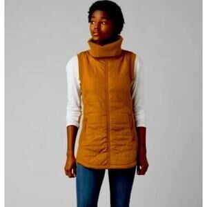 Prana Elsa Tunic Turtleneck Sweater Vest Mustard Gold Size Small Puffer Fleece